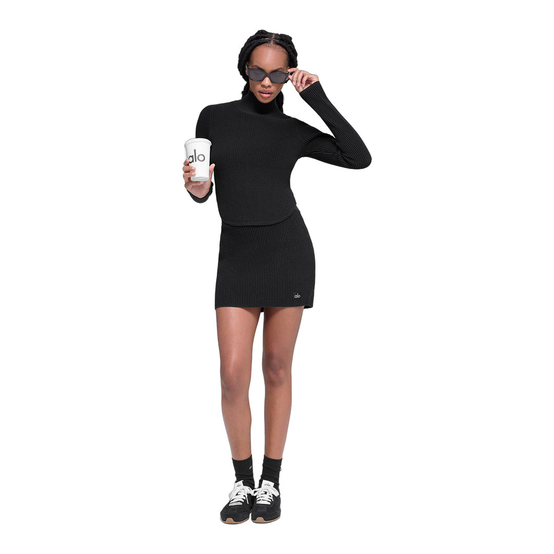 alo Denim Knit High-Waist Skirt - Black/Anthracite