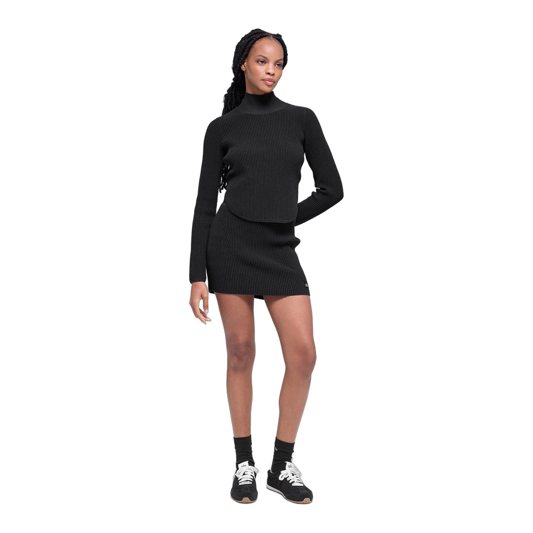 alo Denim Knit High-Waist Skirt - Black/Anthracite