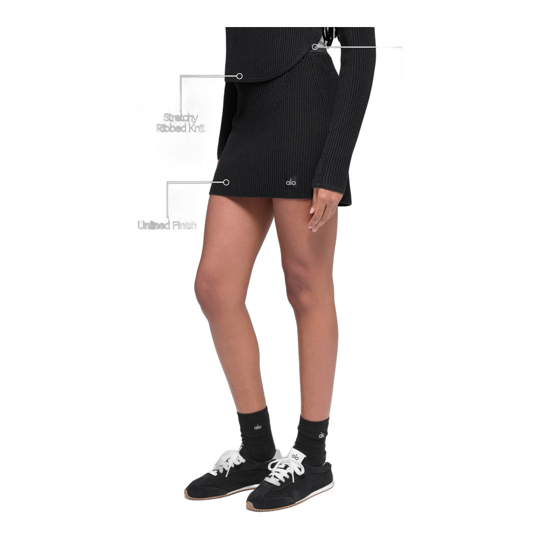 alo Denim Knit High-Waist Skirt - Black/Anthracite