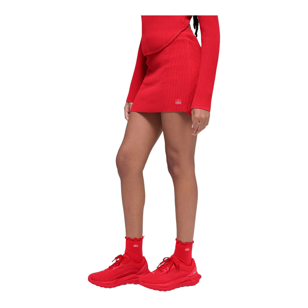 alo Denim Knit High-Waist Skirt - Bright Red