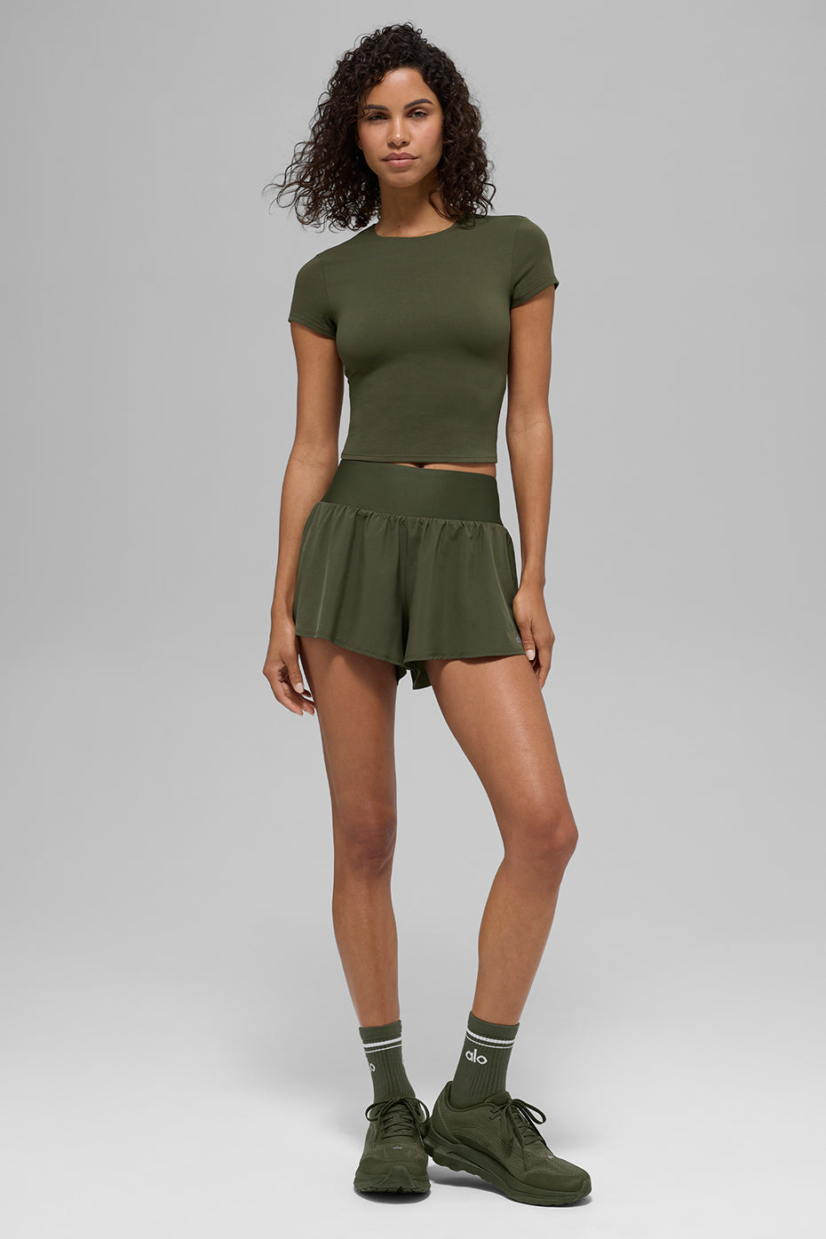 alo Victory Running Short - Green Olive