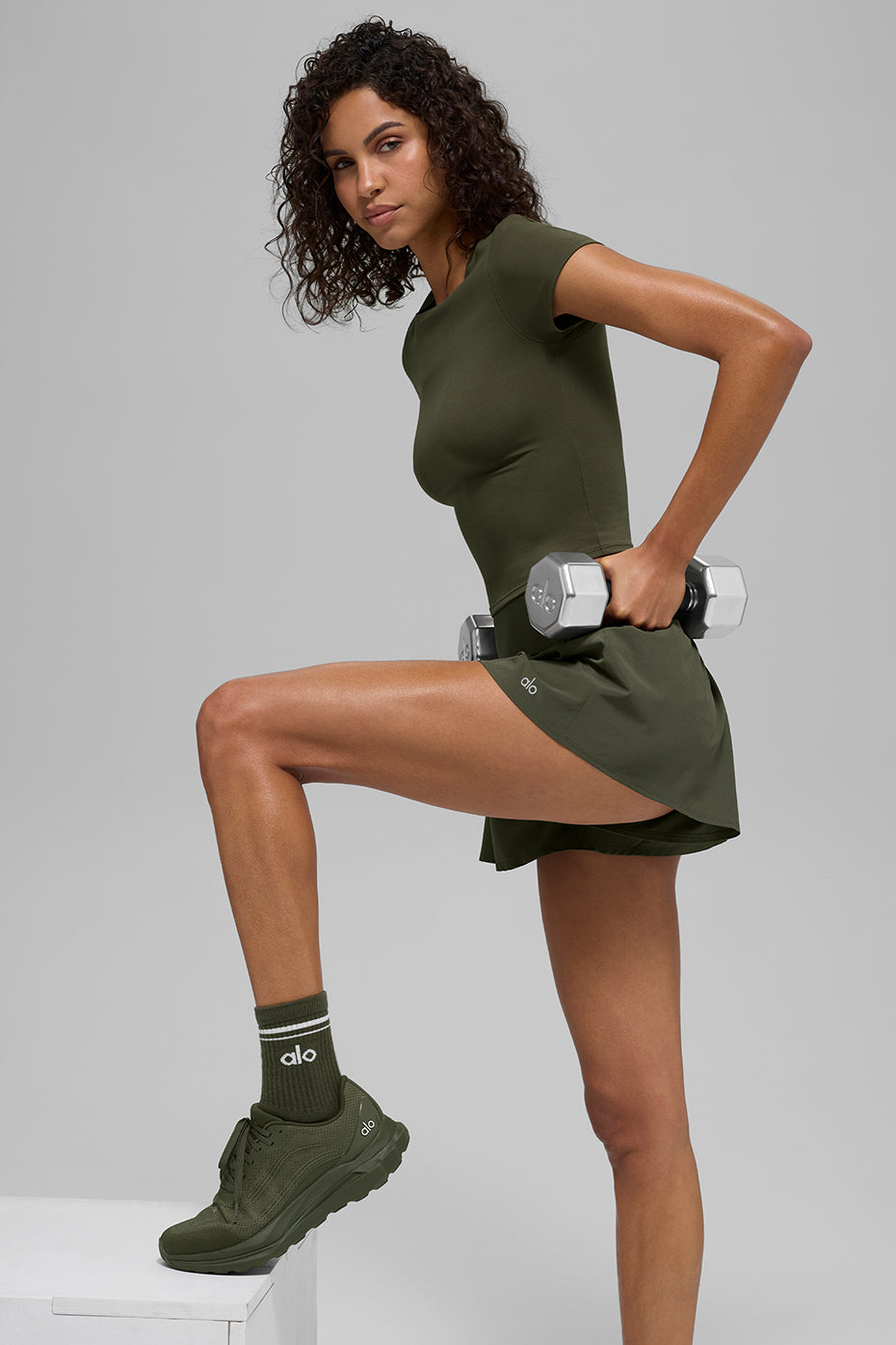 alo Victory Running Short - Green Olive