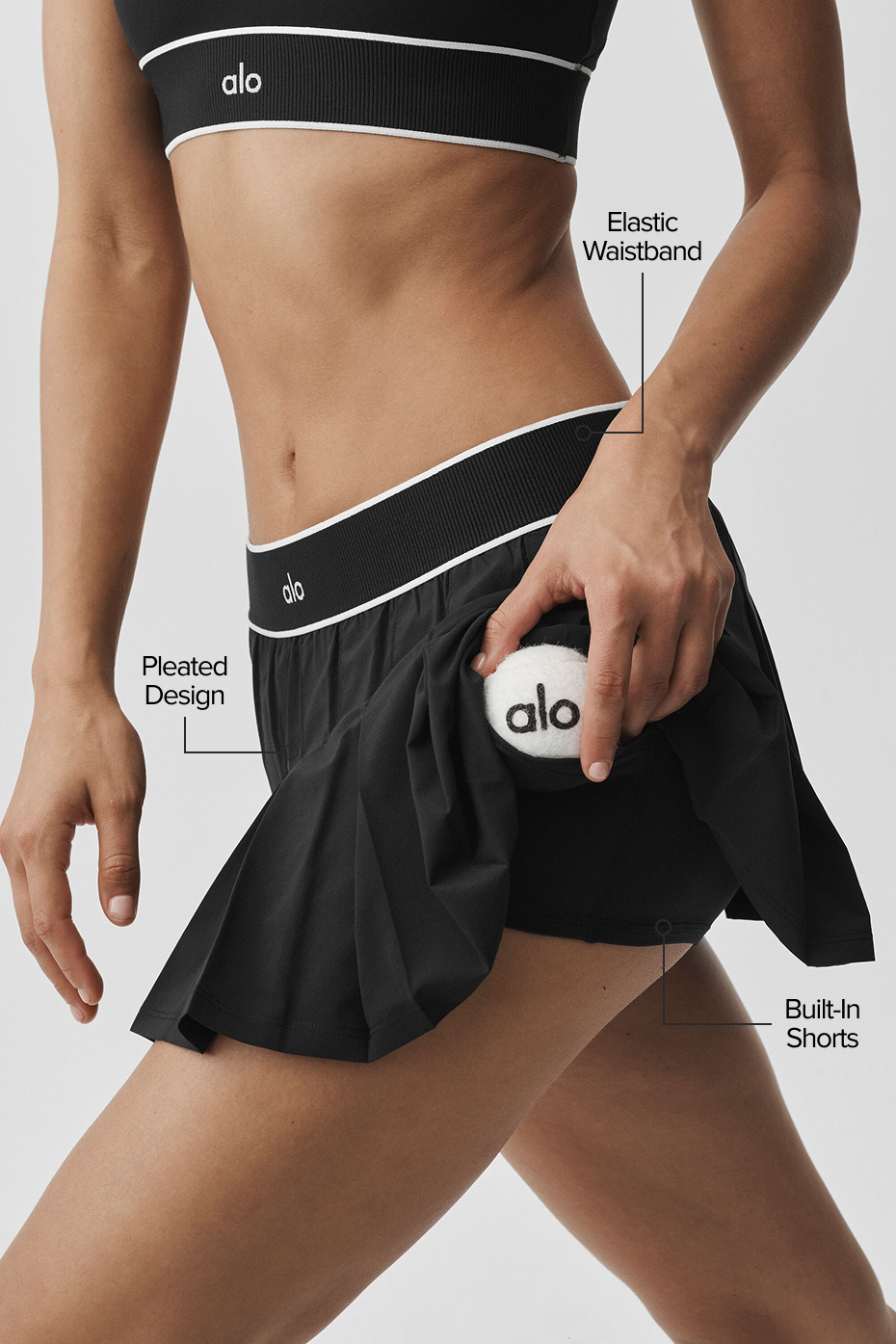 alo Low-Rise Amp It Up Tennis Skirt - Black