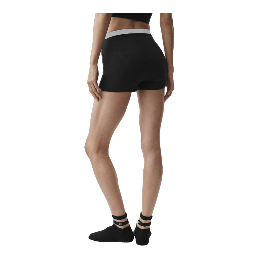 alo Goddess Ribbed High-Waist First Pick Short - Black/White