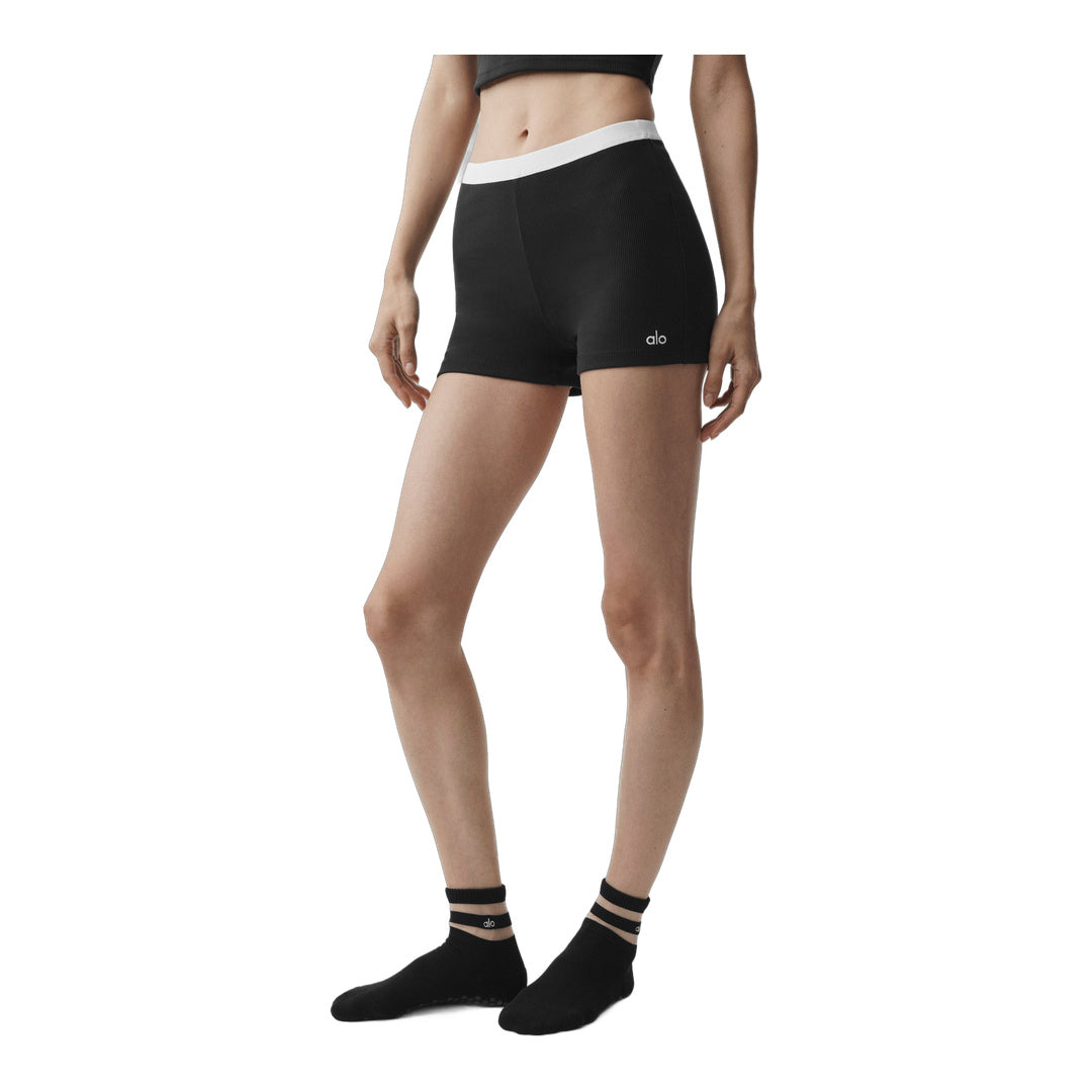 alo Goddess Ribbed High-Waist First Pick Short - Black/White