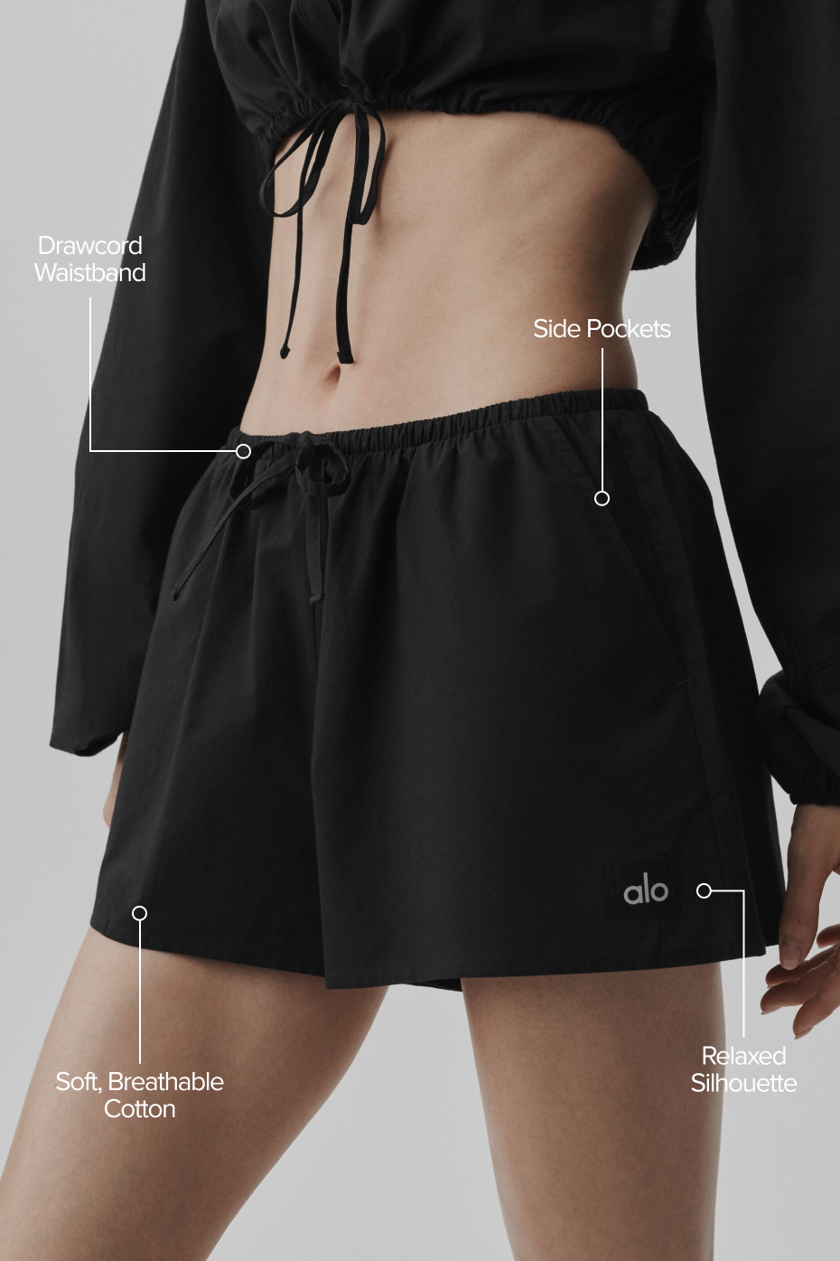 alo Cotton High-Waist Real Deal Short - Black