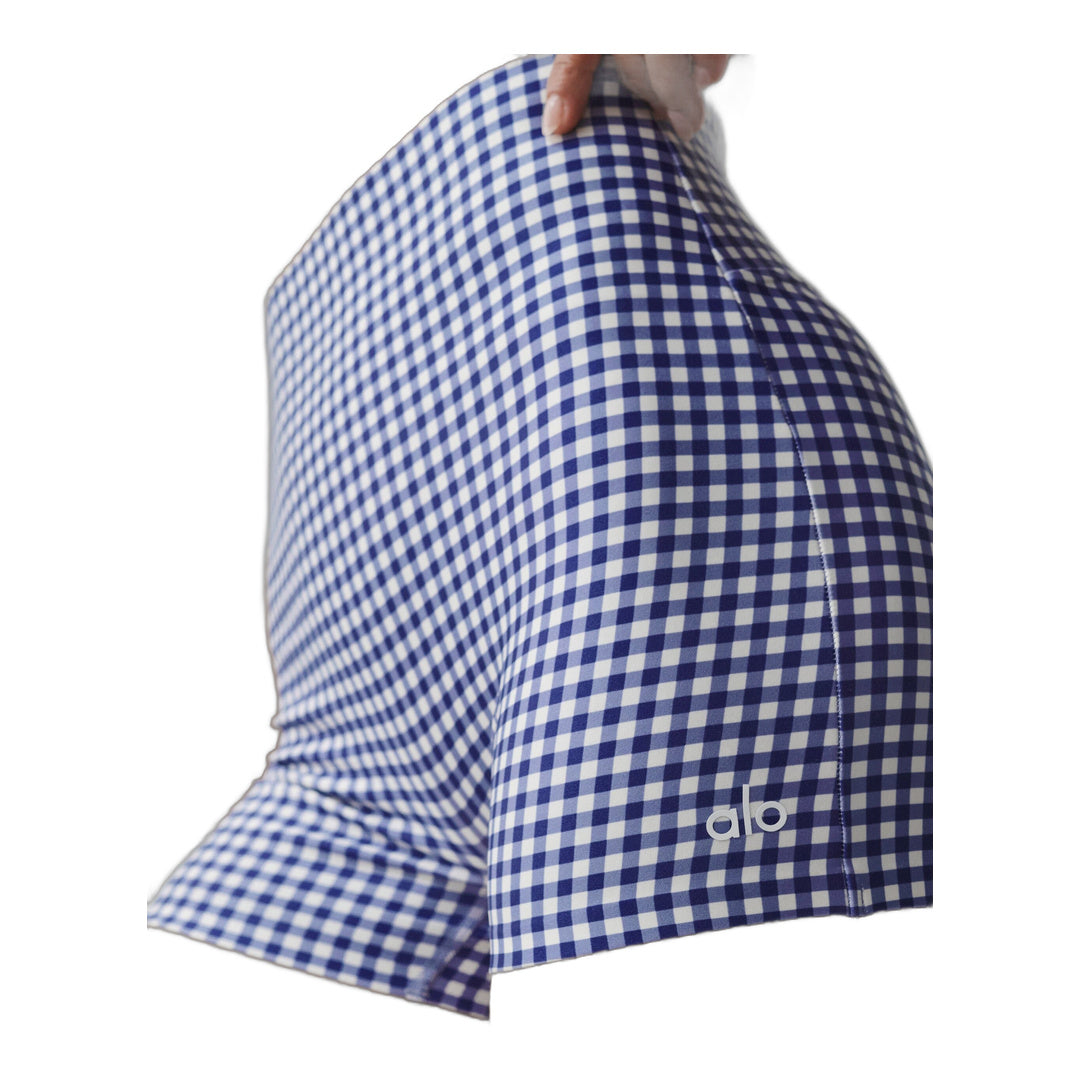 alo 3" Airlift Gingham High-Waist Sleek Short - Navy Gingham