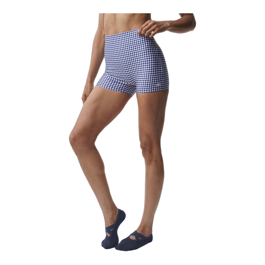 alo 3" Airlift Gingham High-Waist Sleek Short - Navy Gingham