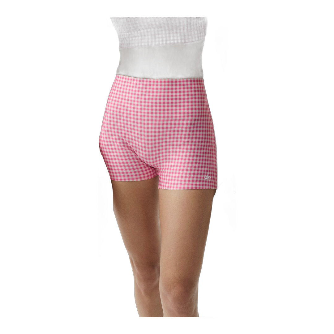 alo 3" Airlift Gingham High-Waist Sleek Short - Paradise Pink Gingham