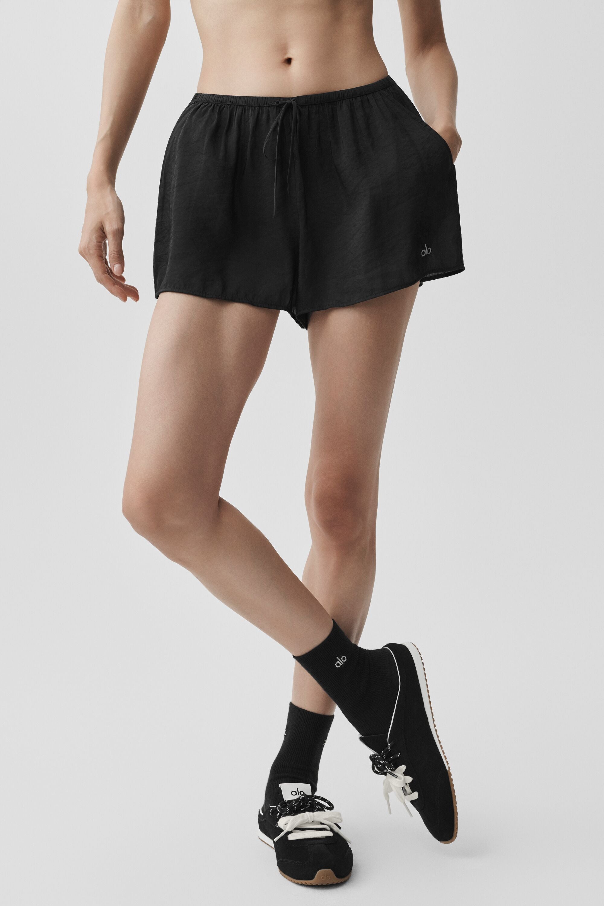 alo Semi-Sheer Golden Hour Mid-Rise Short - Black