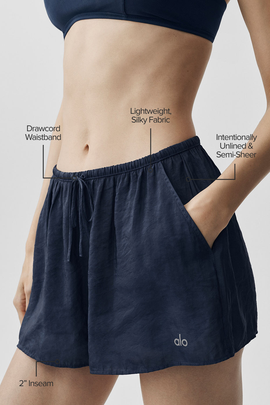 alo Semi-Sheer Golden Hour Mid-Rise Short - Navy