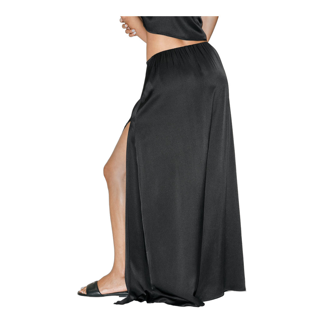 alo Silk Blend Low-Rise Radiance Long Skirt - Black