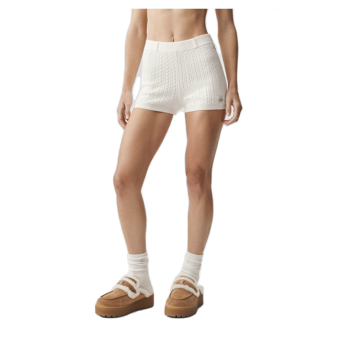 ALO Mini Cable High-Waist Sweater Short - Ivory