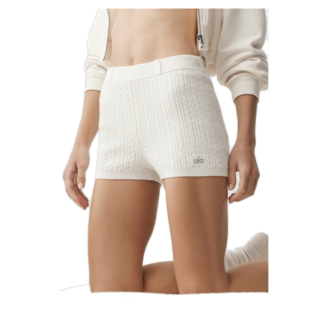 ALO Mini Cable High-Waist Sweater Short - Ivory