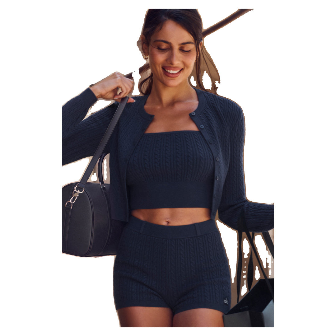 ALO Mini Cable High-Waist Sweater Short - Navy