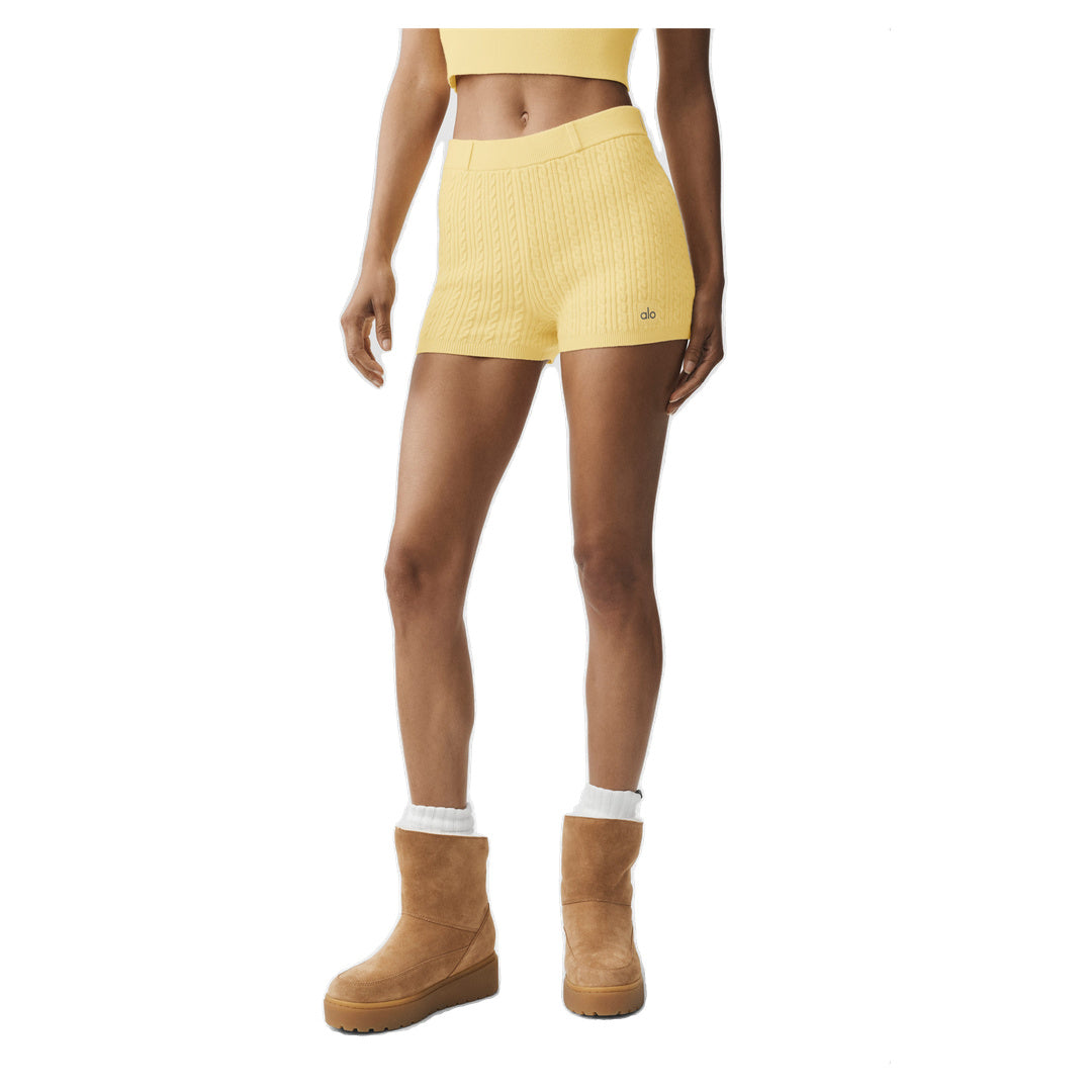 ALO Mini Cable High-Waist Sweater Short - Warm Butter