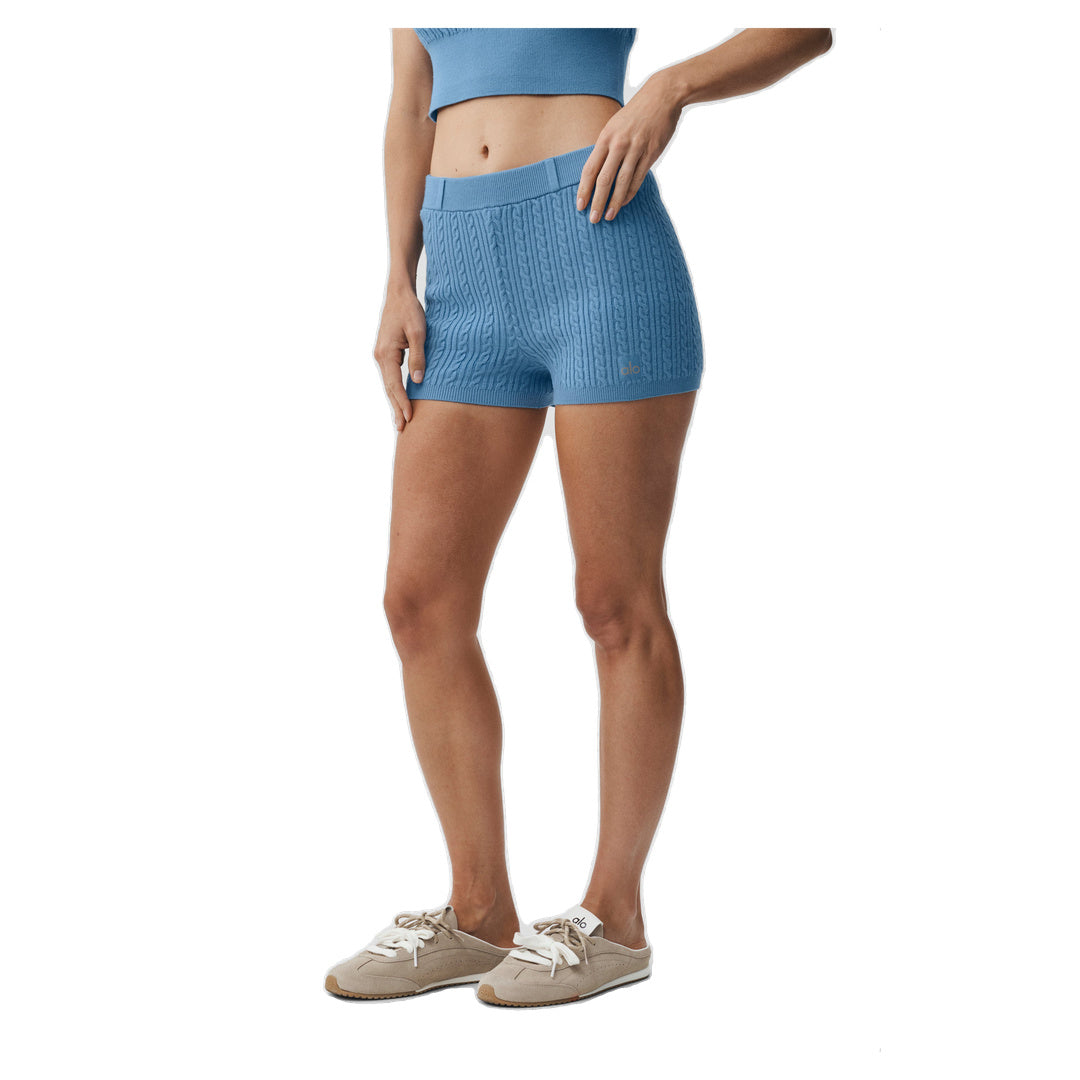 ALO Mini Cable High-Waist Sweater Short - California Blue