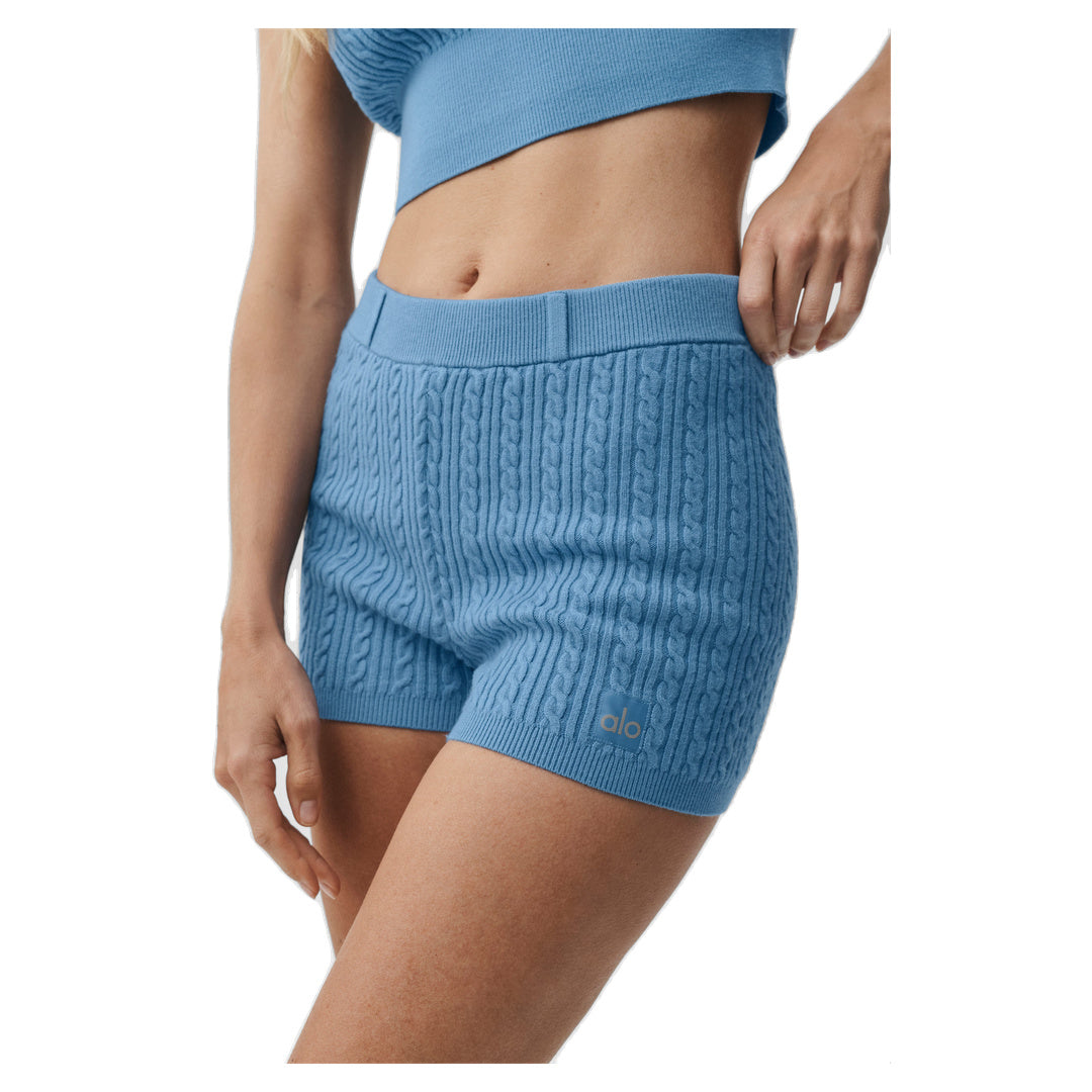 ALO Mini Cable High-Waist Sweater Short - California Blue