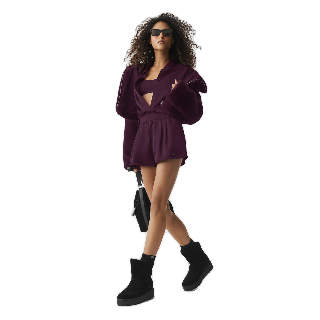 ALO Satin High-Waist Smooth Talker Short - Rich Bordeaux