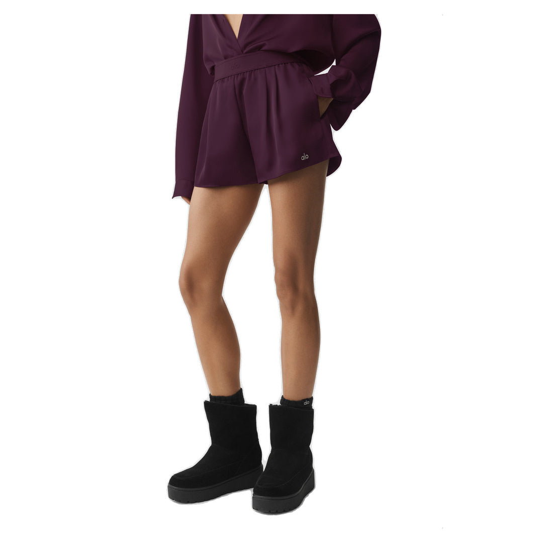 ALO Satin High-Waist Smooth Talker Short - Rich Bordeaux