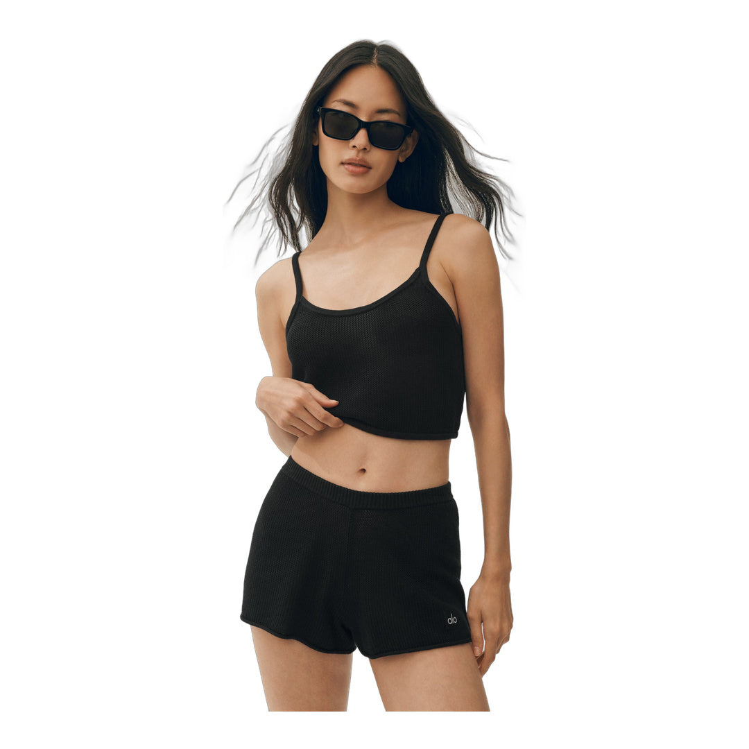 alo Silk Cashmere Mid-Rise Heatwave Short - Black