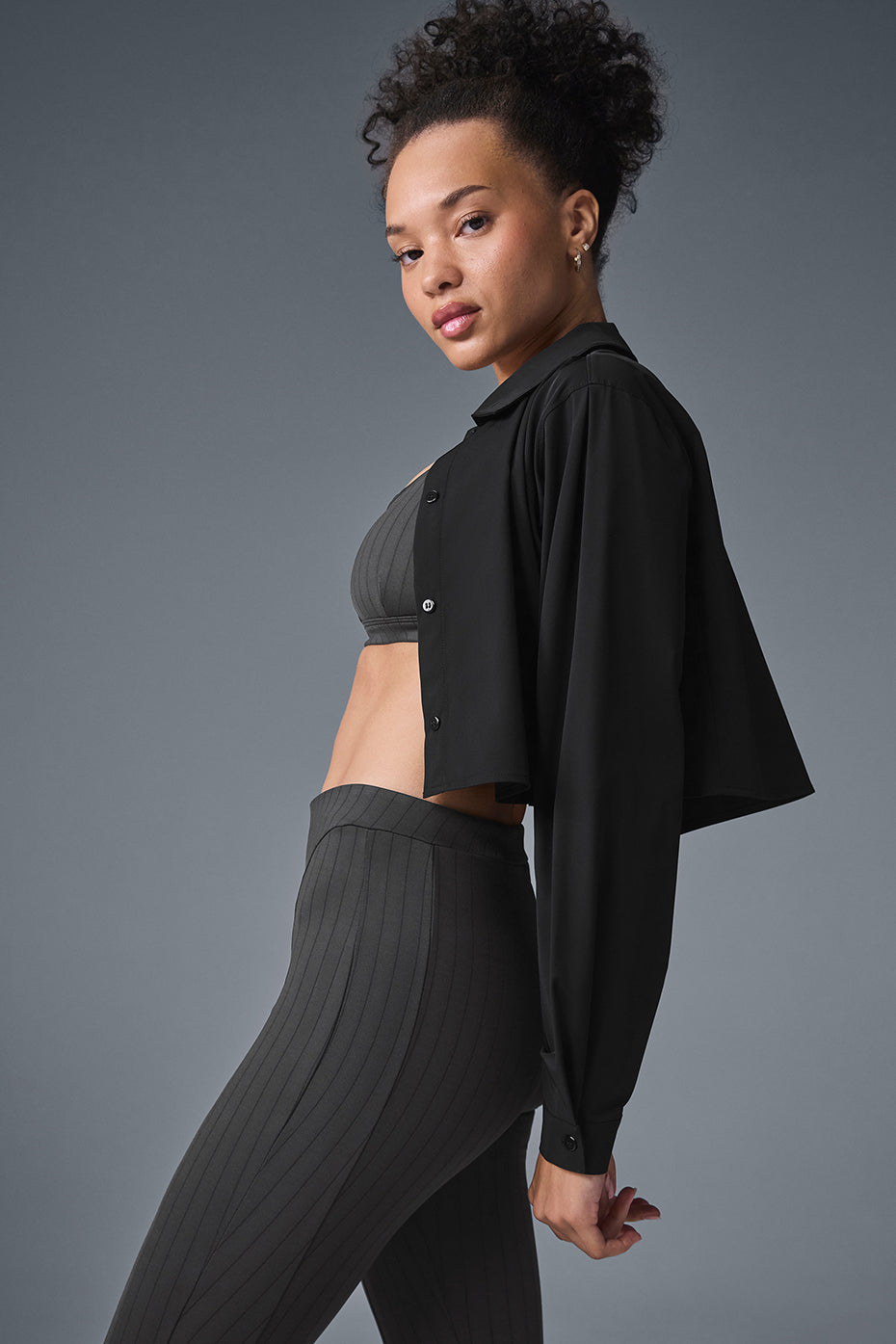 alo Cropped Take Me Out Button Up - Black