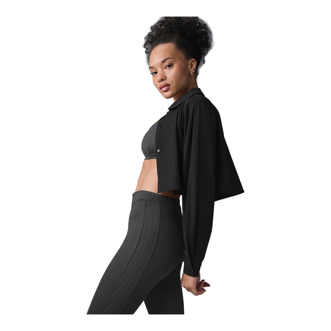 alo Cropped Take Me Out Button Up - Black