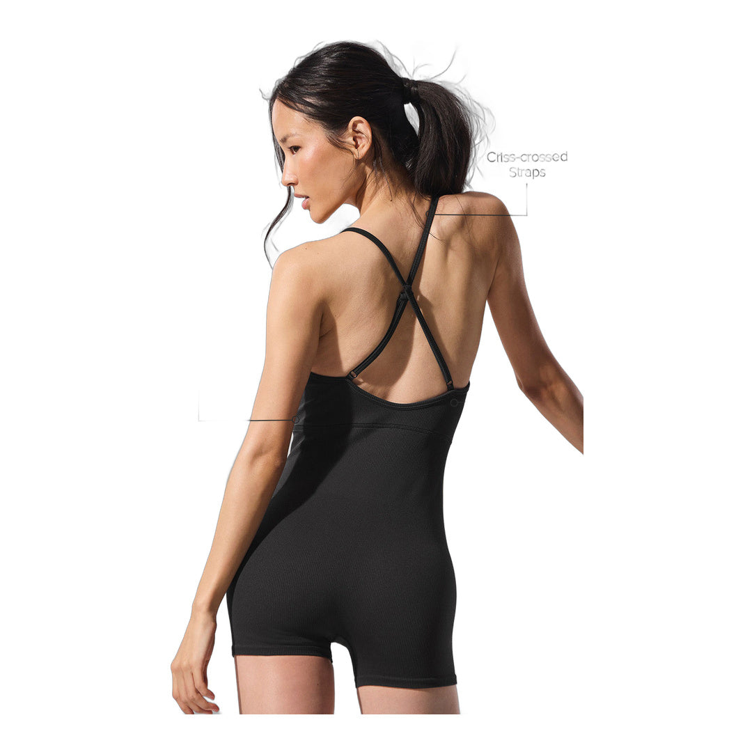alo Seamless Ribbed Favorite Onesie - Black