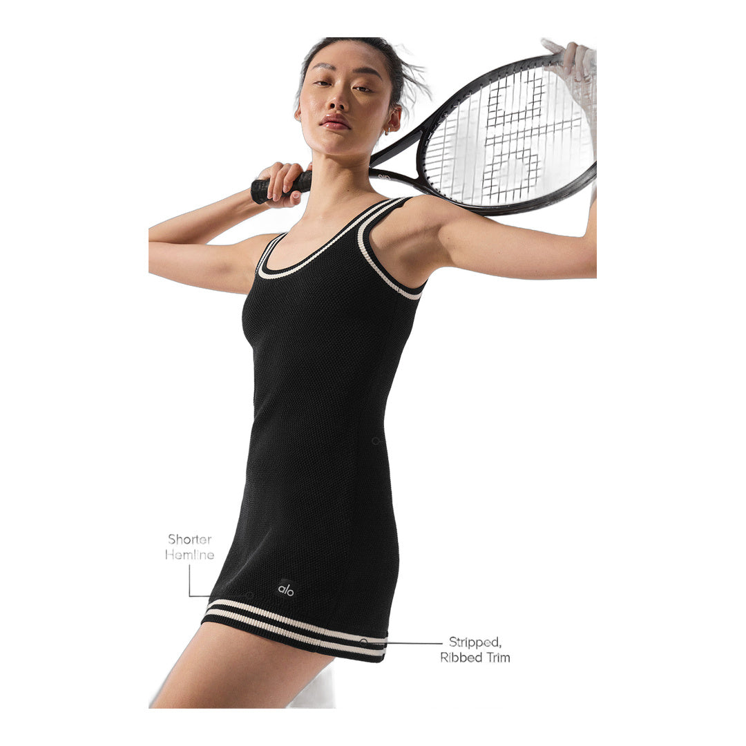 alo Tennis Club Sweater Knit Dress - Black/Ivory
