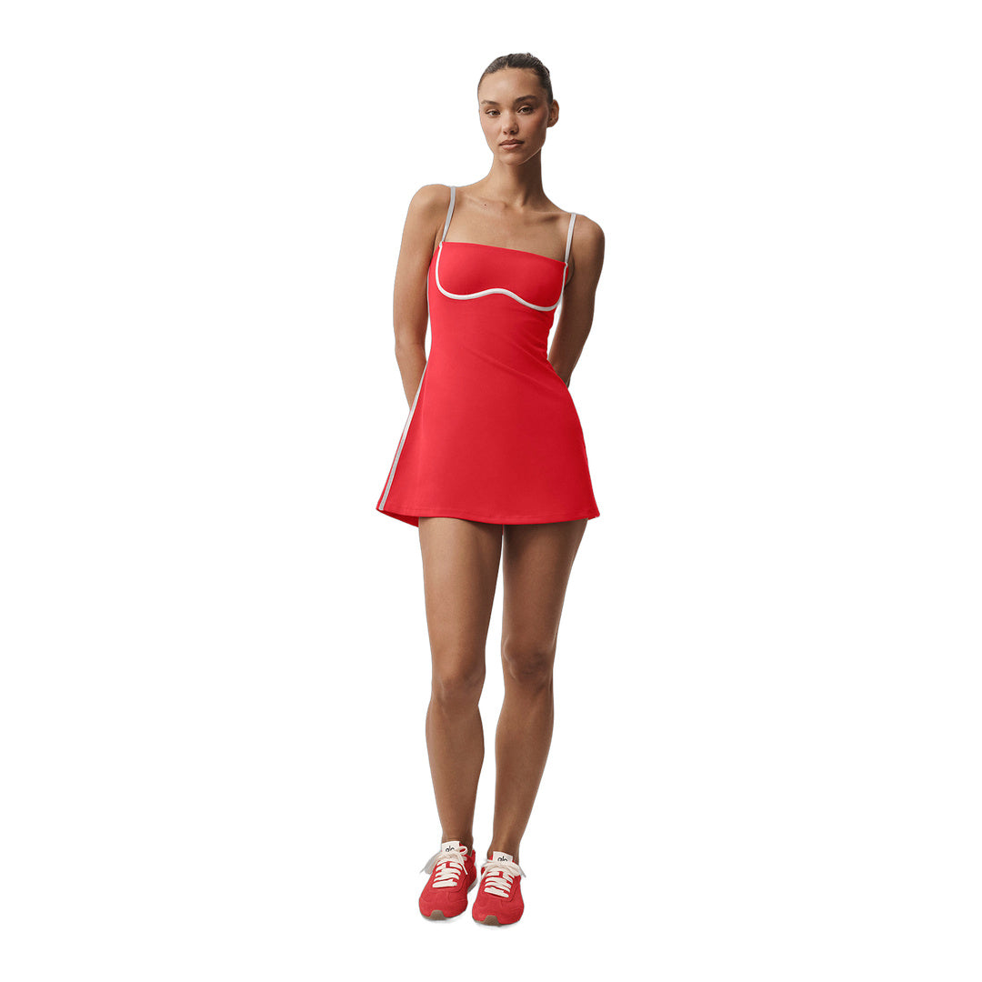 alo Airbrush Streamlined Dress - Bright Red/White