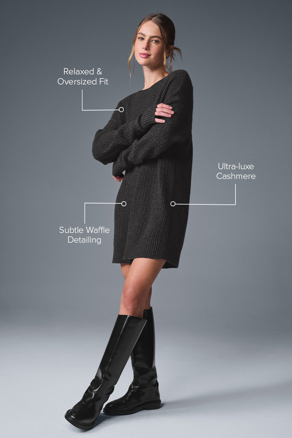 alo Cashmere Plush Waffle Dress - Dark Heather Grey
