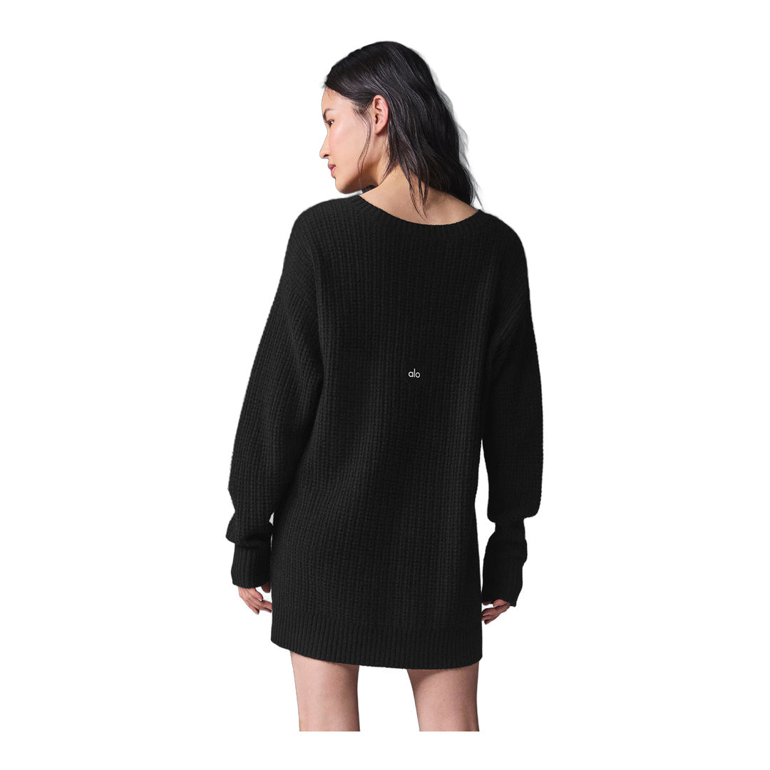 alo Cashmere Plush Waffle Dress - Black