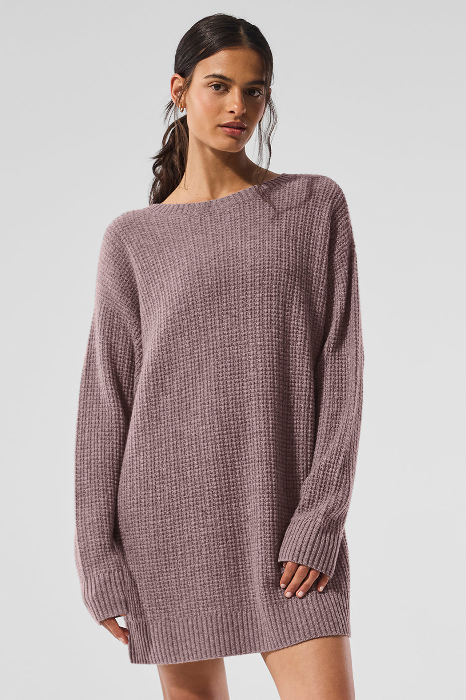 alo Cashmere Plush Waffle Dress - Mushroom Heather