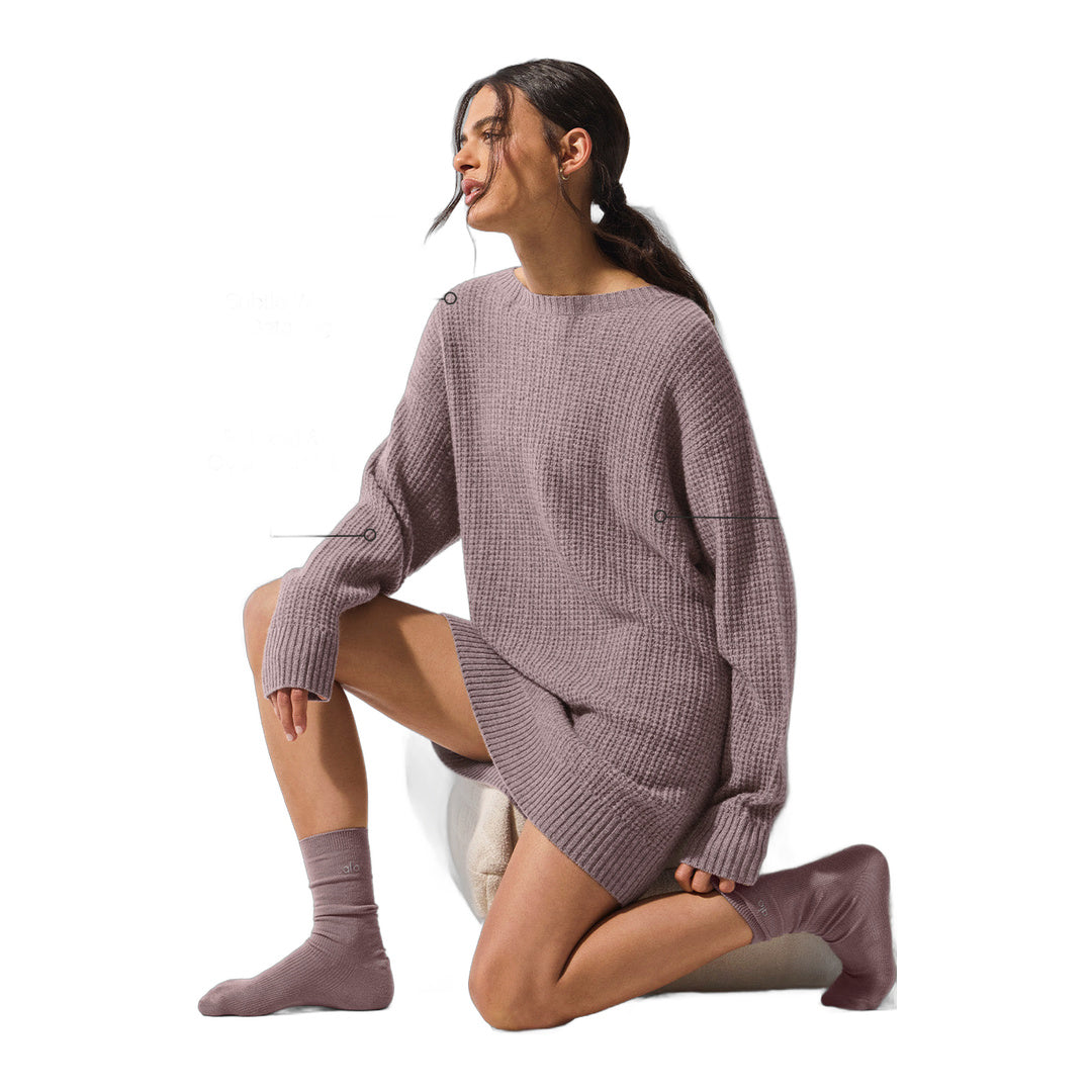 alo Cashmere Plush Waffle Dress - Mushroom Heather