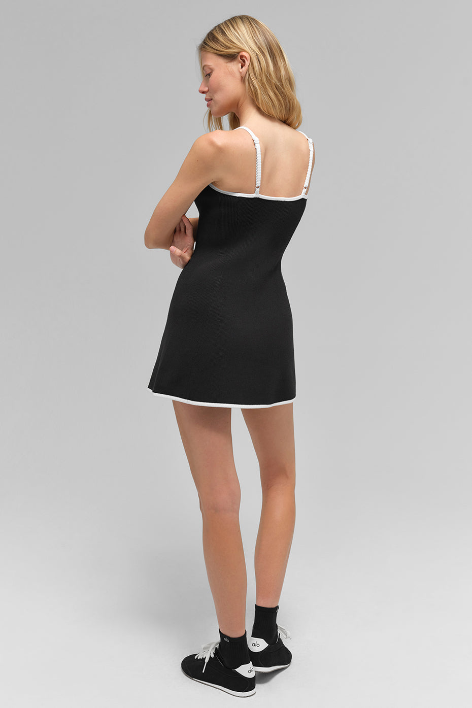alo Ribbed Sweater Knit Highline Dress - Black/White