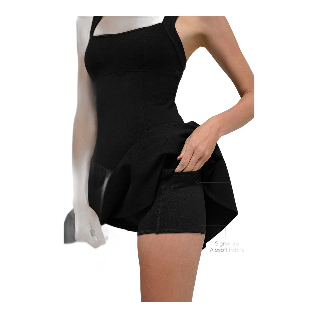 alo Alosoft Break Point Tennis Dress - Black