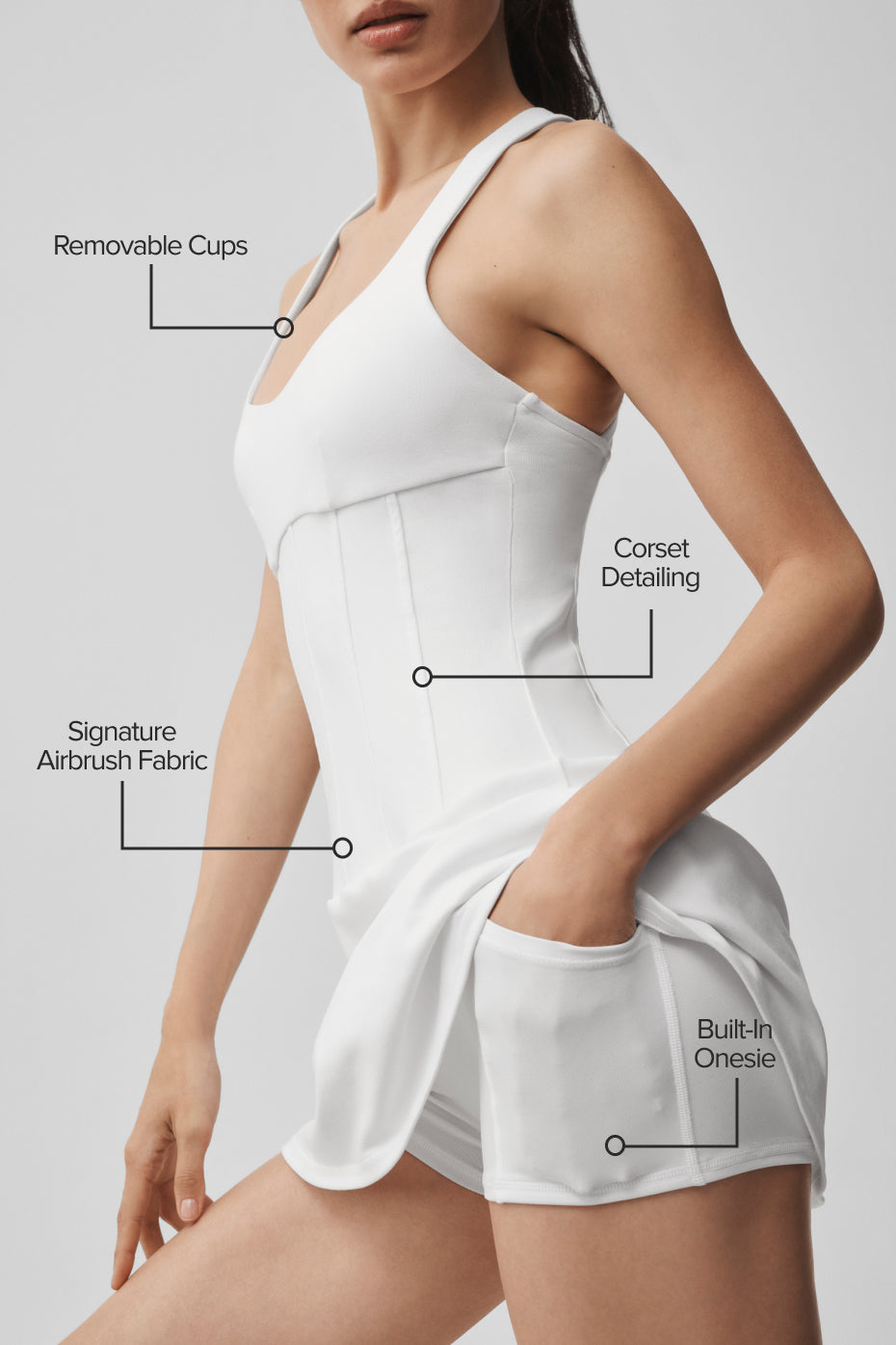 alo Airbrush Sparks Fly Corset Tennis Dress - White