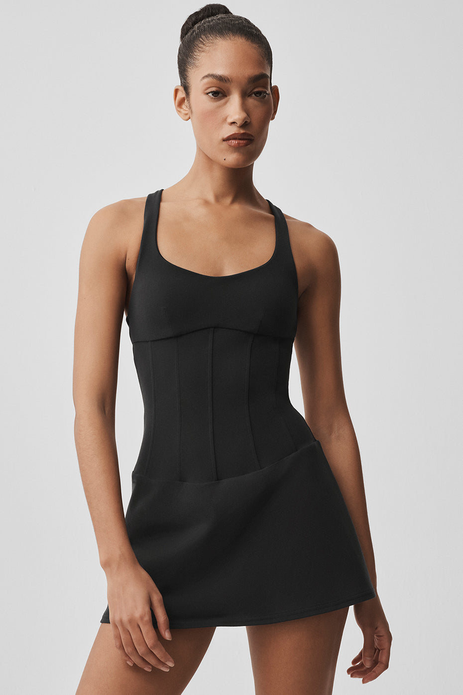 alo Airbrush Sparks Fly Corset Tennis Dress - Black