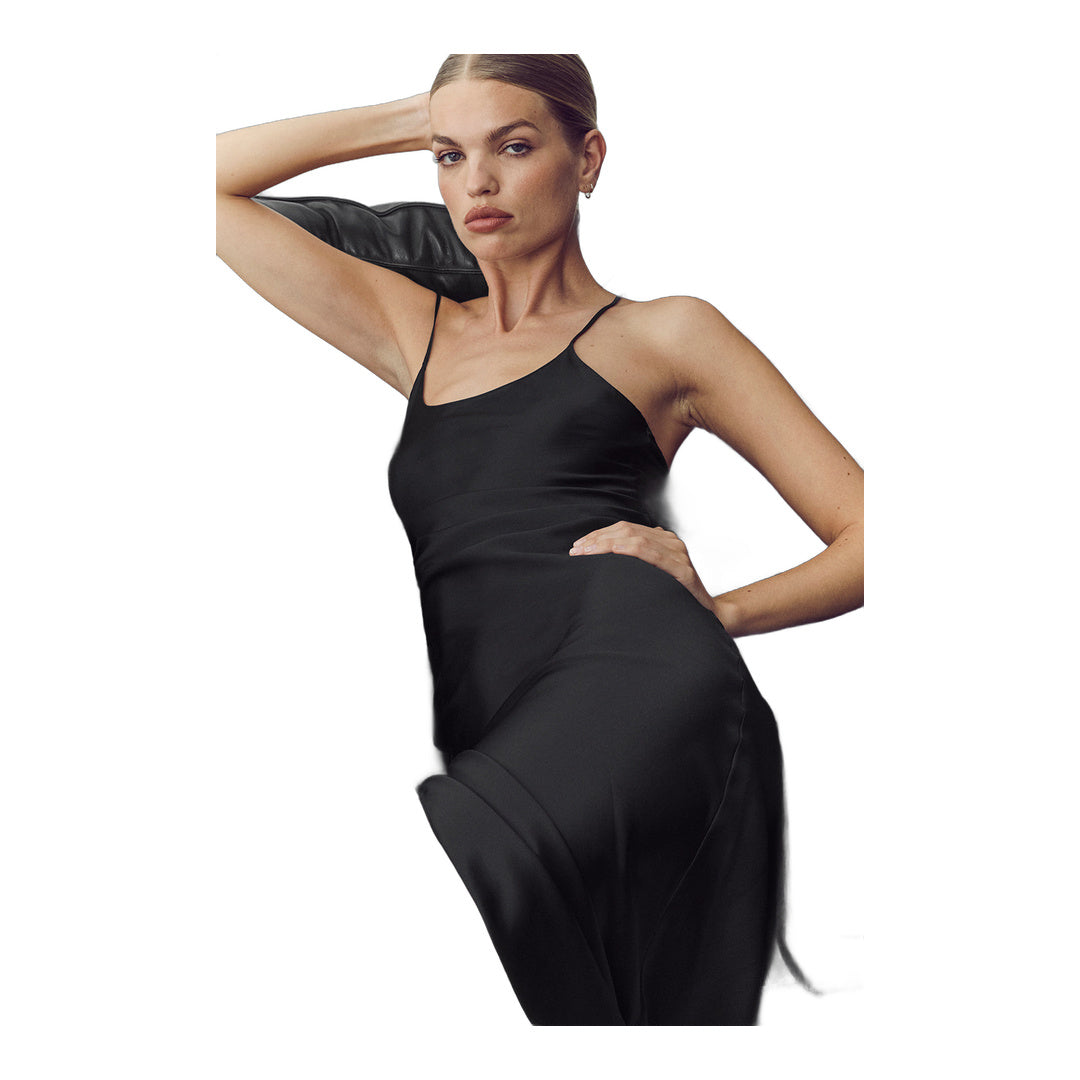 alo Silk Luminous Slip Dress - Black