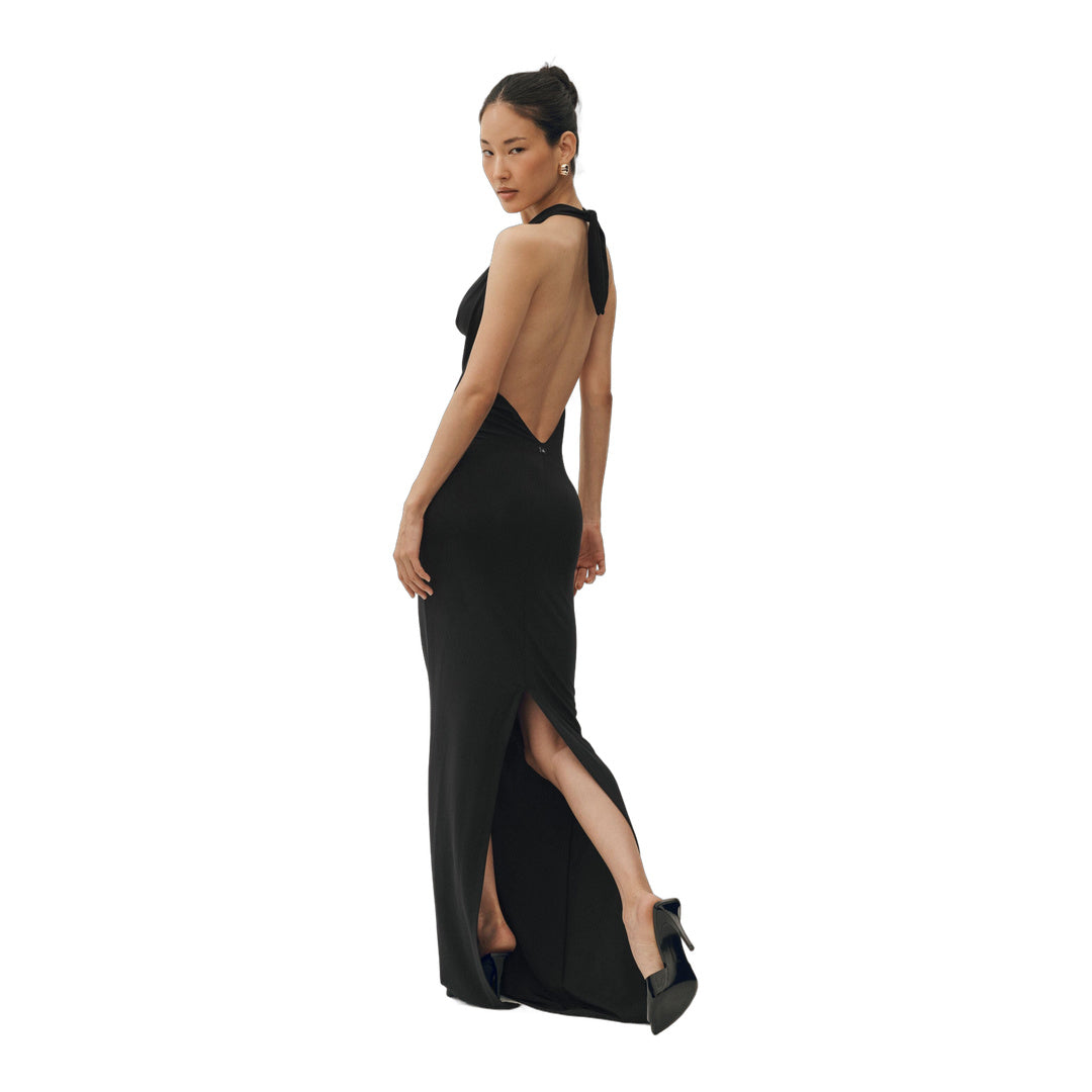 alo Summer Soiree Halter Maxi Dress - Black