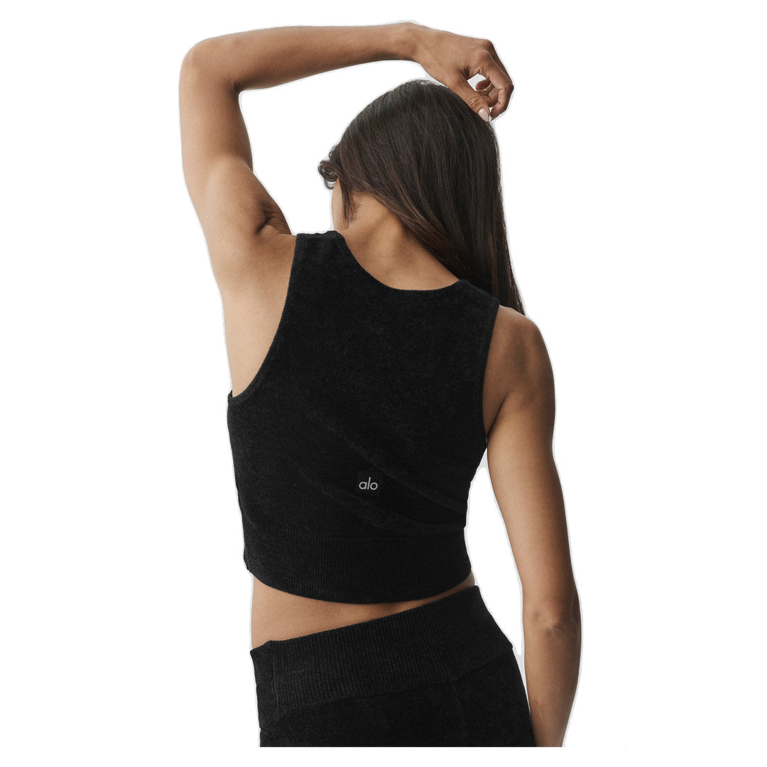 ALO Micro Chenille Button Down Tank - Black
