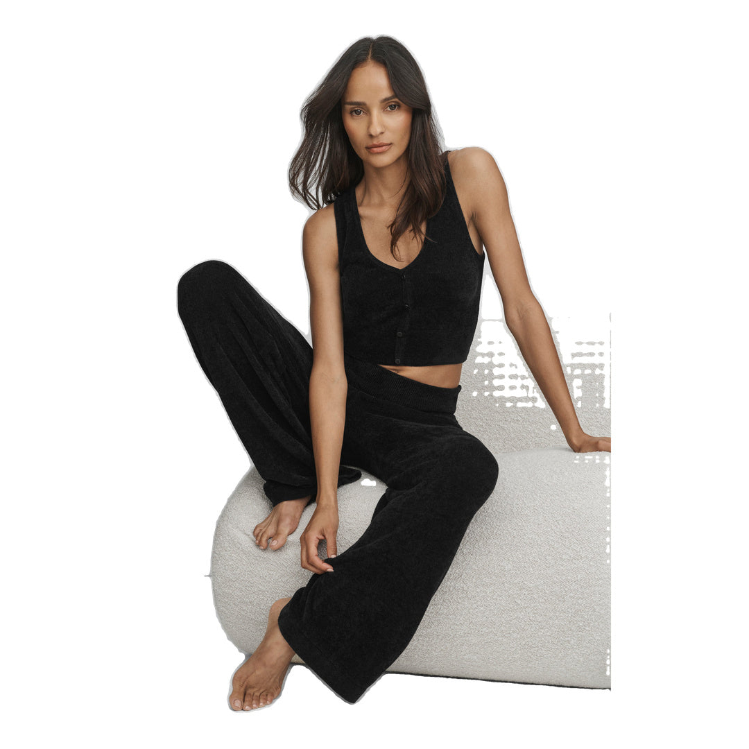 ALO Micro Chenille Button Down Tank - Black