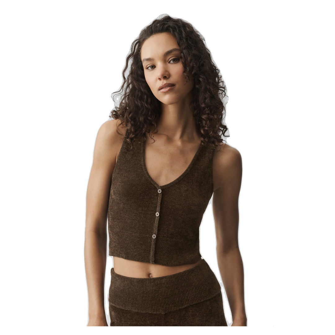 ALO Micro Chenille Button Down Tank - Espresso