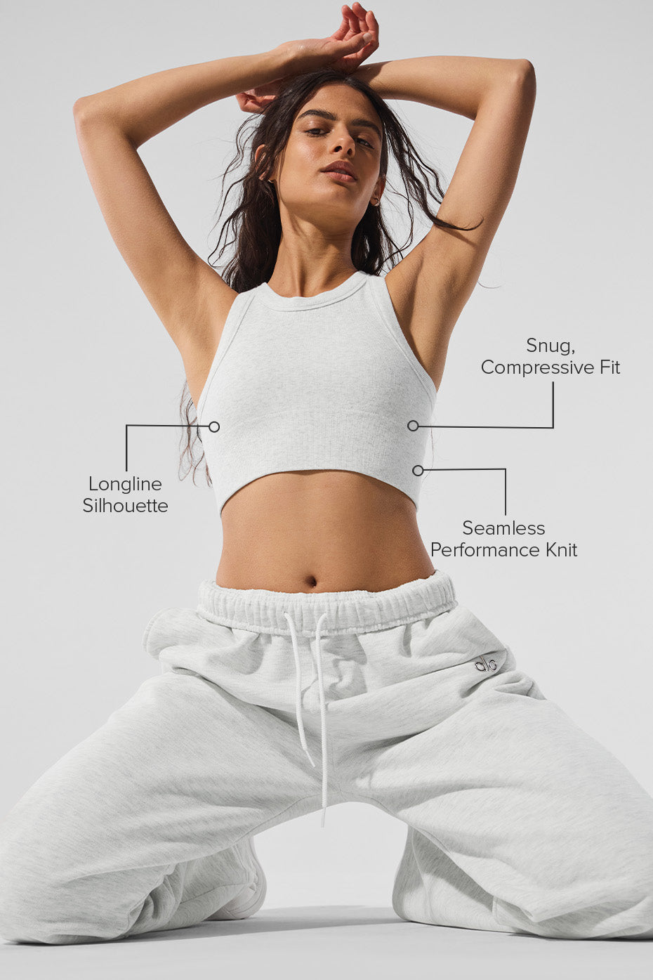 alo Seamless Delight High Neck Bra - White Heather