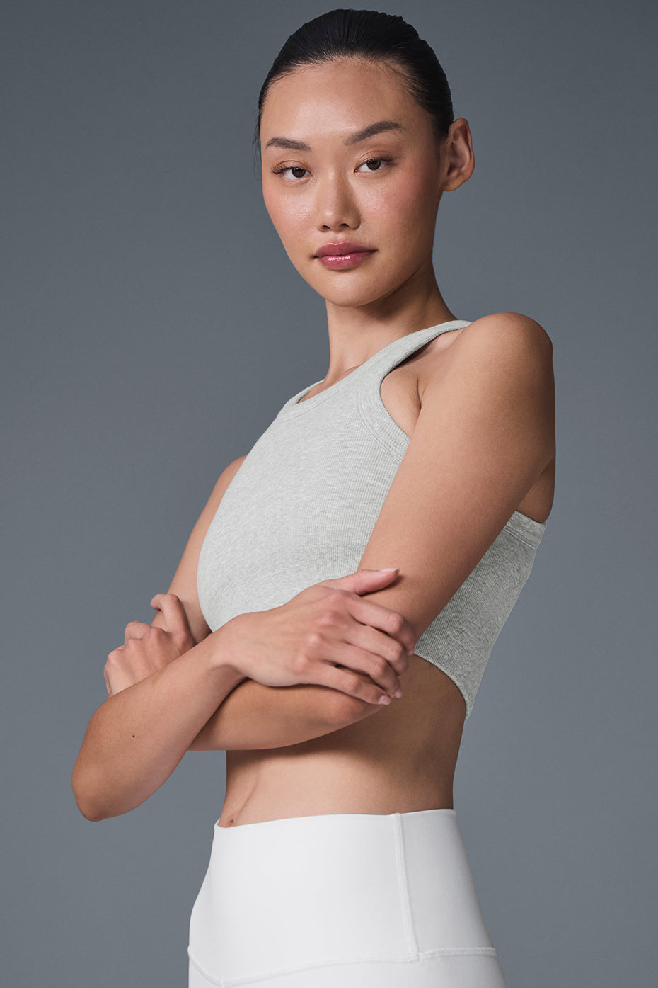 alo Seamless Delight High Neck Bra - Athletic Heather Grey