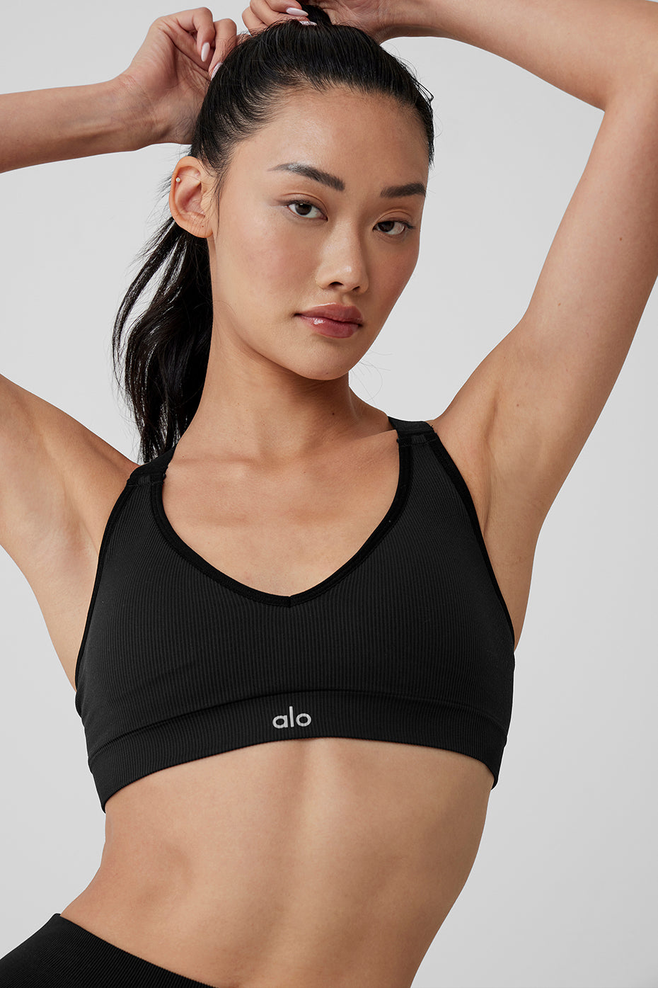 alo Seamless Ribbed Favorite Bra - Black