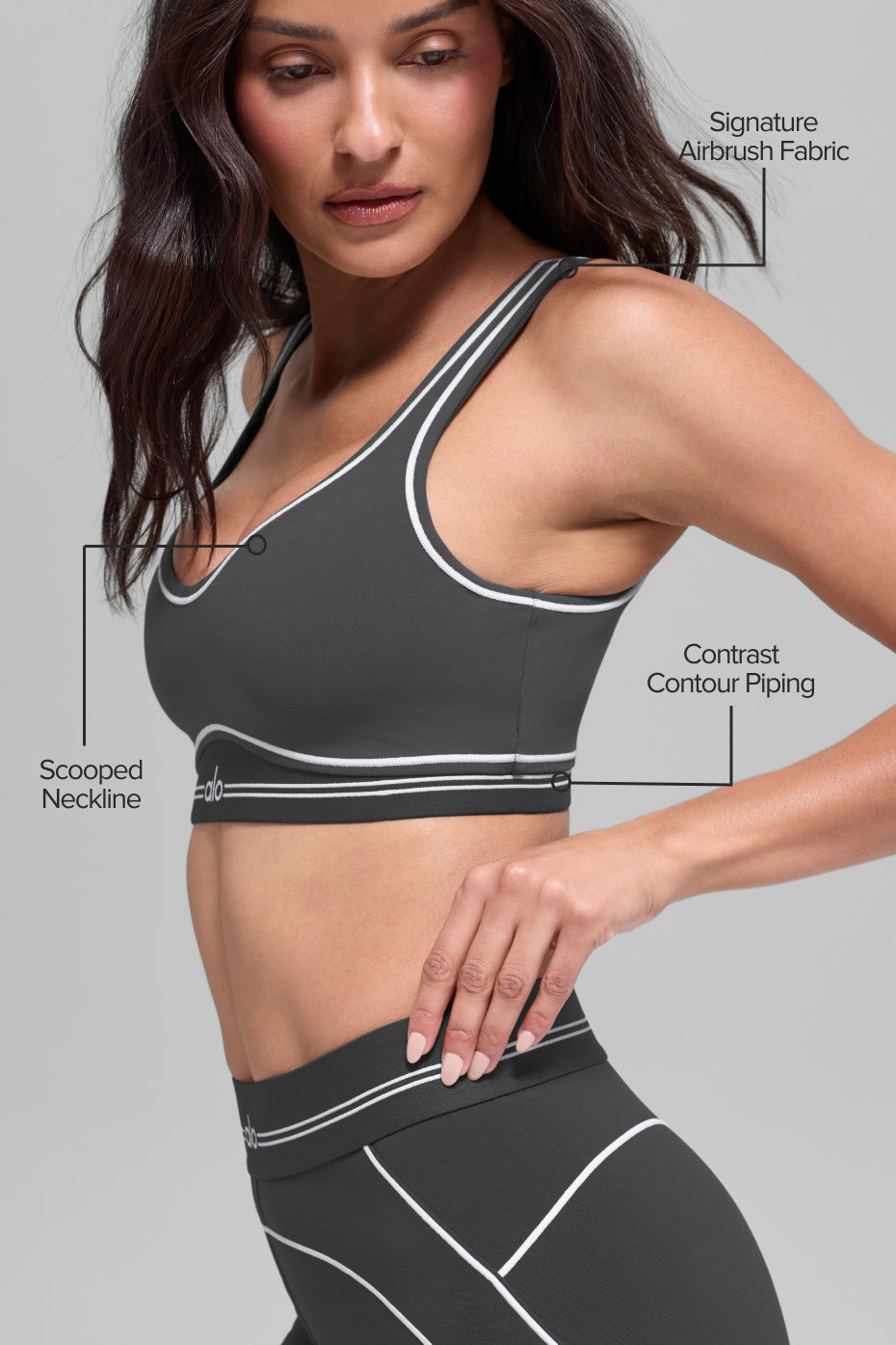 alo Airbrush Heart Throb Bra - Anthracite/White