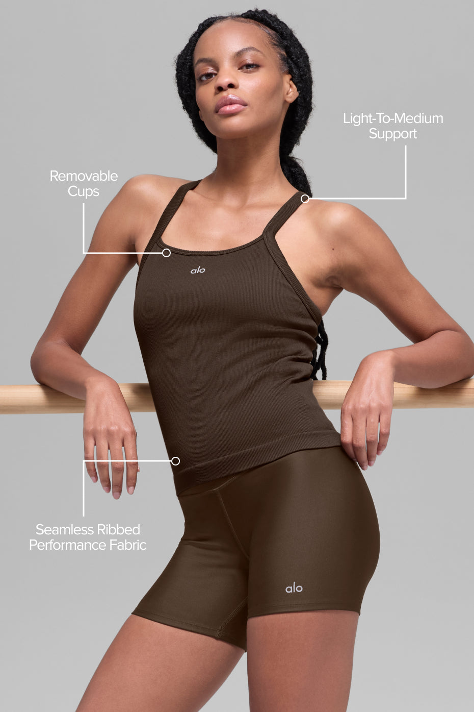 alo Seamless Ribbed Favorite Full Length Bra Tank - Espresso