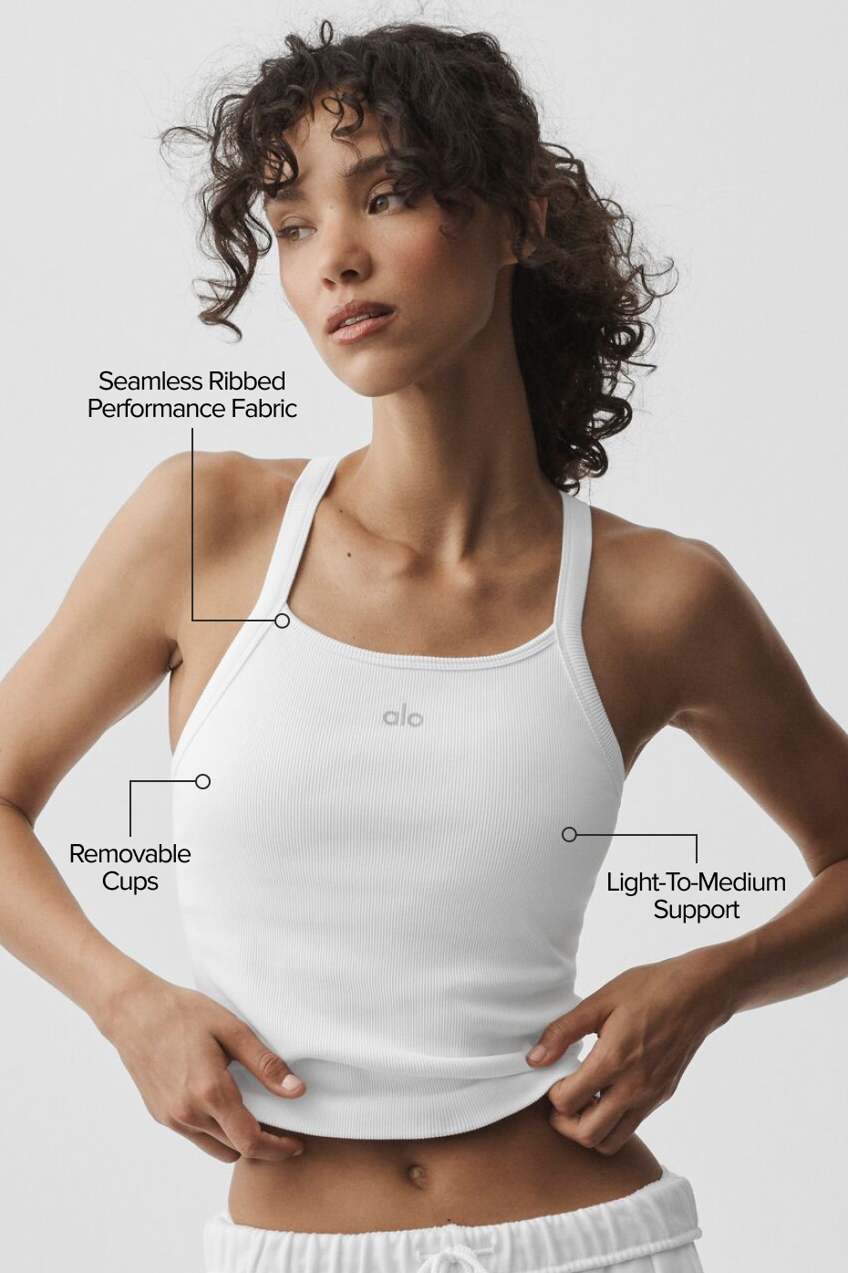 alo Seamless Ribbed Favorite Full Length Bra Tank - White