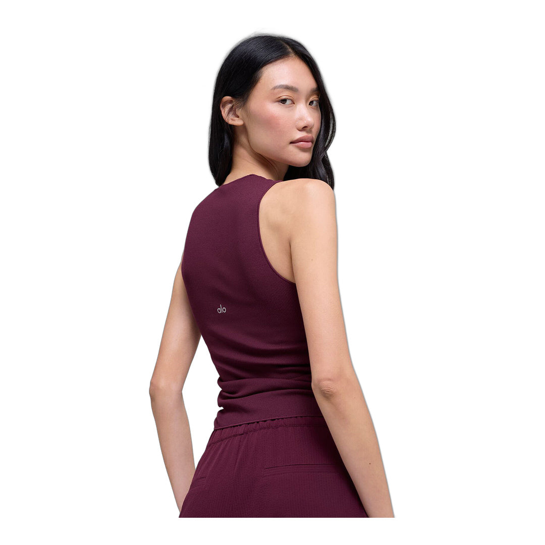 alo Ribbed En Pointe Tank - Burgundy